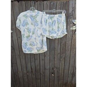 Piyama Womens Pajama Set size Small Blue Floral Hydrangea Button Shirt...